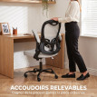 Chaise de bureau Lélac ergonomique accoudoirs relevables gris clair