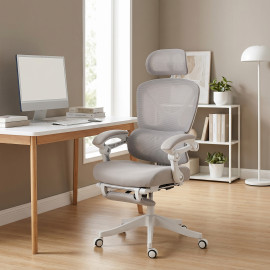 Chaise de bureau Nelsaoray ergonomique inclinable avec repose pieds gris clair