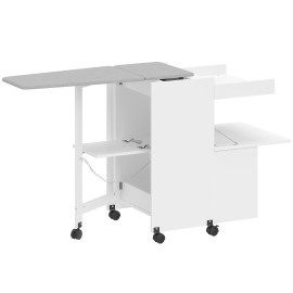 Léaiaon Table à repasser pliable mobile avec rangement blanc