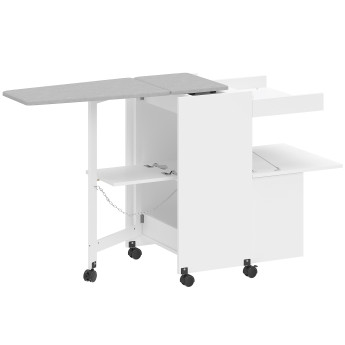 Léaiaon Table à repasser pliable mobile avec rangement blanc