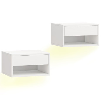 Visur lot de 2 chevets suspendus LED tiroir niche blanc