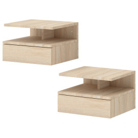 Tables de chevet murales Helione avec tiroir et niche bois clair