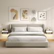Lot de 2 chevets suspendus Cerorone LED tiroir niche blanc bois naturel
