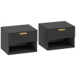 Chevets suspendus Maeron design cannelé tiroir niche noir et or