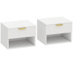 Maville Lot de 2 chevets suspendus cannelés blanc et or
