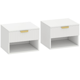 Maville Lot de 2 chevets suspendus cannelés blanc et or