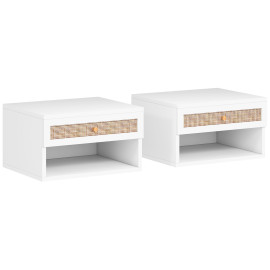 Lot de 2 chevets suspendus Lortay cannage rotin blanc