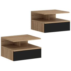 Lot de 2 tables de chevet murales Yliaès tiroir étagère ouverte effet bois noir