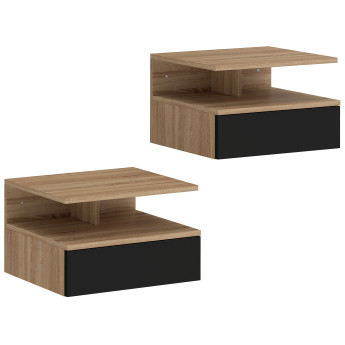 Lot de 2 tables de chevet murales Yliaès tiroir étagère ouverte effet bois noir