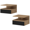 Lot de 2 tables de chevet murales Yliaès tiroir étagère ouverte effet bois noir