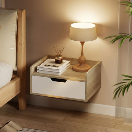 Dorec lot de 2 tables de chevet murales avec tiroir naturel