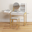 Coiffeuse Celin miroir tabouret station de charge métal blanc