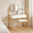 Coiffeuse Celin miroir tabouret station de charge métal blanc