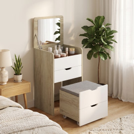 Coiffeuse Gayou 3 en 1 avec tabouret et rangement chêne blanc