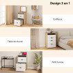 Coiffeuse Gayou 3 en 1 avec tabouret et rangement chêne blanc