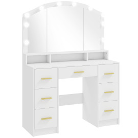 Coiffeuse Galanou miroir Hollywood LED 7 tiroirs blanc