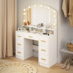 Coiffeuse Galanou miroir Hollywood LED 7 tiroirs blanc