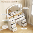 Coiffeuse Galanou miroir Hollywood LED 7 tiroirs blanc