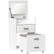 Coiffeuse Carroyane miroir relevable tabouret mobile blanc