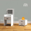 Coiffeuse Carroyane miroir relevable tabouret mobile blanc