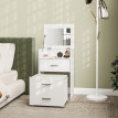 Coiffeuse Carroyane miroir relevable tabouret mobile blanc