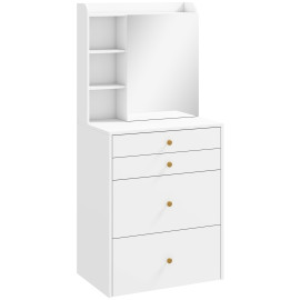 Coiffeuse Rosville avec miroir et tabouret de rangement blanc