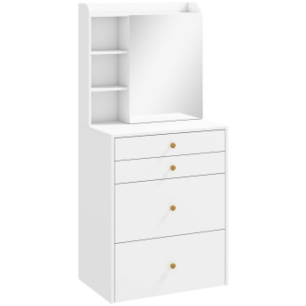 Coiffeuse Rosville avec miroir et tabouret de rangement blanc
