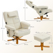 Alelou fauteuil massant repose-pieds Chesterfield blanc cassé