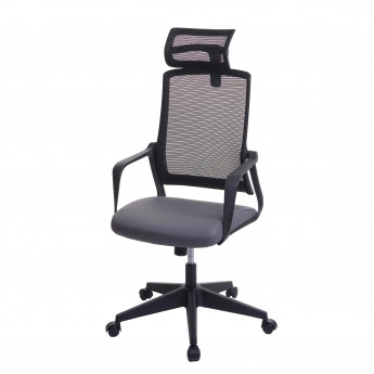Chaise de bureau HWC-J52, chaise pivotante chaise de bureau, appui-tête ergonomique, similicuir ~ gris