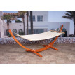 Hamac avec support HWC-J46 jusqu'à 200kg support en bois FSC-certifié 320cm ~ Marron, tissu creme-blanc