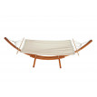 Hamac avec support HWC-J46 jusqu'à 200kg support en bois FSC-certifié 320cm ~ Marron, tissu creme-blanc
