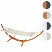 Hamac avec support HWC-J46 jusqu'à 200kg support en bois FSC-certifié 320cm ~ Marron, tissu creme-blanc