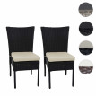 2x Chaise en Poly Rotin HWC-G19, Chaise de Balcon Chaise de Jardin, Empilable ~ brun, Coussin crème