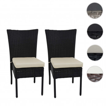 2x Chaise en Poly Rotin HWC-G19, Chaise de Balcon Chaise de Jardin, Empilable ~ brun, Coussin crème