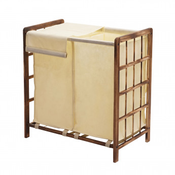 Bac à linge HWC-B60, Boîte à linge panier à linge, bois massif 60x60x33cm 68l ~ brun, couvercle crème