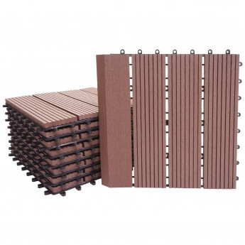 Carreau de sol WPC Rhône + bordure, aspect bois, 11x chaque 30x30cm - 1m² Premium - café linéaire vertical