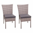 2x Chaise en poly rotin HWC-G19, chaise de balcon chaise de jardin, empilable - gris, coussins gris foncé
