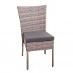 2x Chaise en poly rotin HWC-G19, chaise de balcon chaise de jardin, empilable - gris, coussins gris foncé