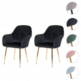 2x chaise de salle à manger HWC-F18, chaise de cuisine, design rétro - velours menthe, pieds dorés