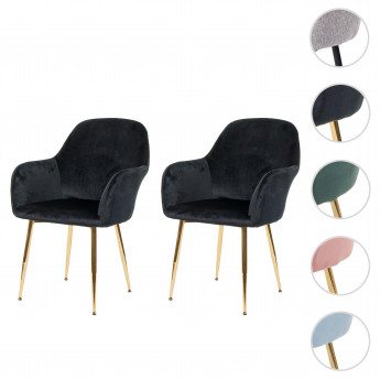 2x chaise de salle à manger HWC-F18, chaise de cuisine, design rétro - velours menthe, pieds dorés