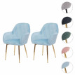 2x chaise de salle à manger HWC-F18, chaise de cuisine, design rétro - velours menthe, pieds dorés
