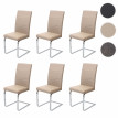 6x chaise de salle à manger HWC-F27, chaise de cuisine cantilever, similicuir - aspect daim brun, châssis noir