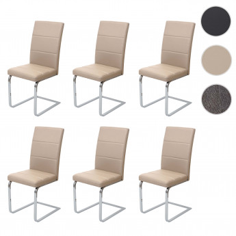 6x chaise de salle à manger HWC-F27, chaise de cuisine cantilever, similicuir - aspect daim brun, châssis noir