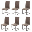 6x chaise de salle à manger HWC-F27, chaise de cuisine cantilever, similicuir - aspect daim brun, châssis noir