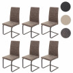 6x chaise de salle à manger HWC-F27, chaise de cuisine cantilever, similicuir - aspect daim brun, châssis noir