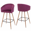 2x tabouret de bar HWC-D72, chaise bar/comptoir, avec dossier, tissu - velours, couleur rouge-bordeaux