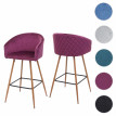 2x tabouret de bar HWC-D72, chaise bar/comptoir, avec dossier, tissu - velours, couleur rouge-bordeaux