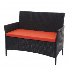 Banc de jardin Halden en polyrotin - noir, coussin terre cuite