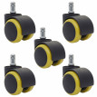 5x roulettes pour sol dur HWC-H86, roulettes pour chaise de bureau, 150kg capacité de charge 50mm - jaune