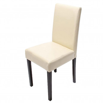 Chaise de salle à manger Littau, chaise de cuisine, cuir - crème, pieds foncés